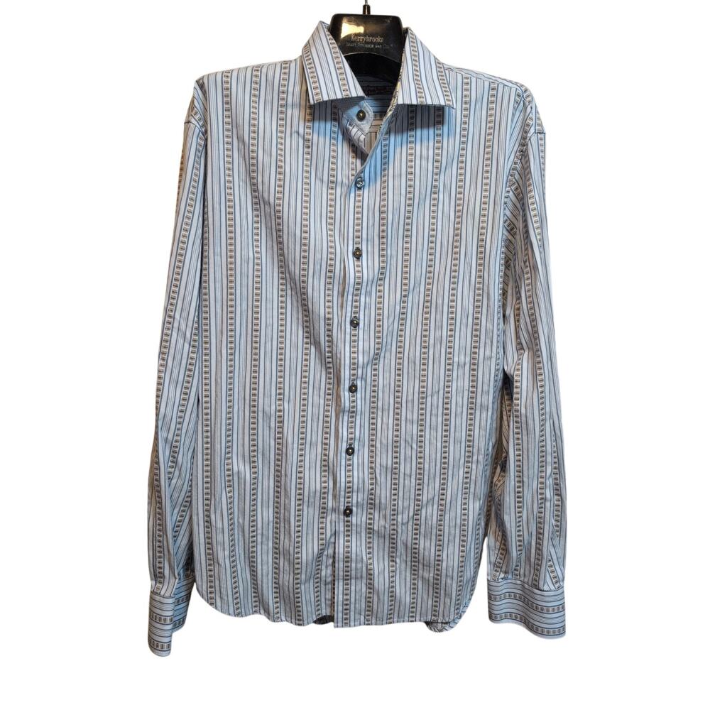 Robert Graham Mens XL Multicolor Striped Shirt Flip Cuff Contrast Collar